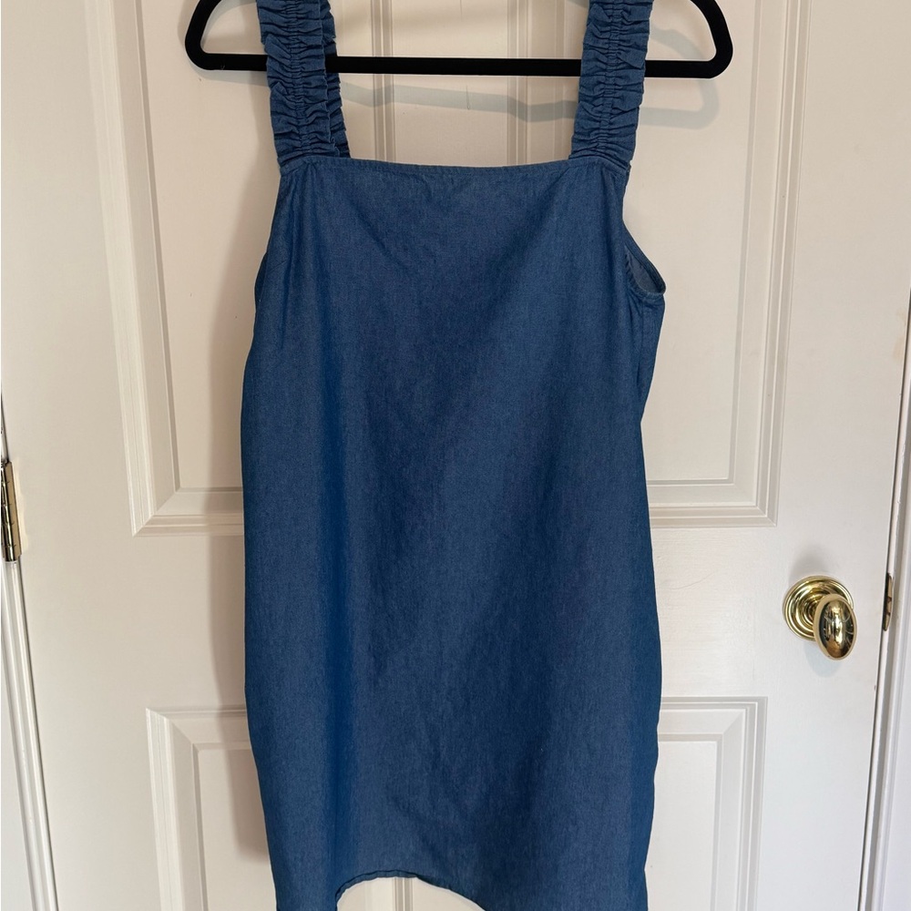 1 State Denim Ruffle Strap Shift Dress